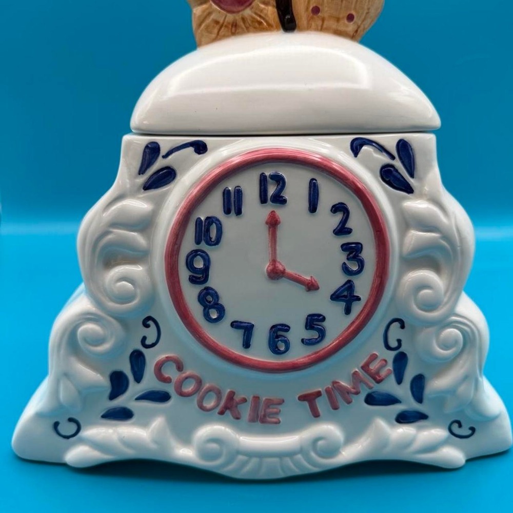 Vintage Cookie Time Cookie Jar With Blue Floral Accents